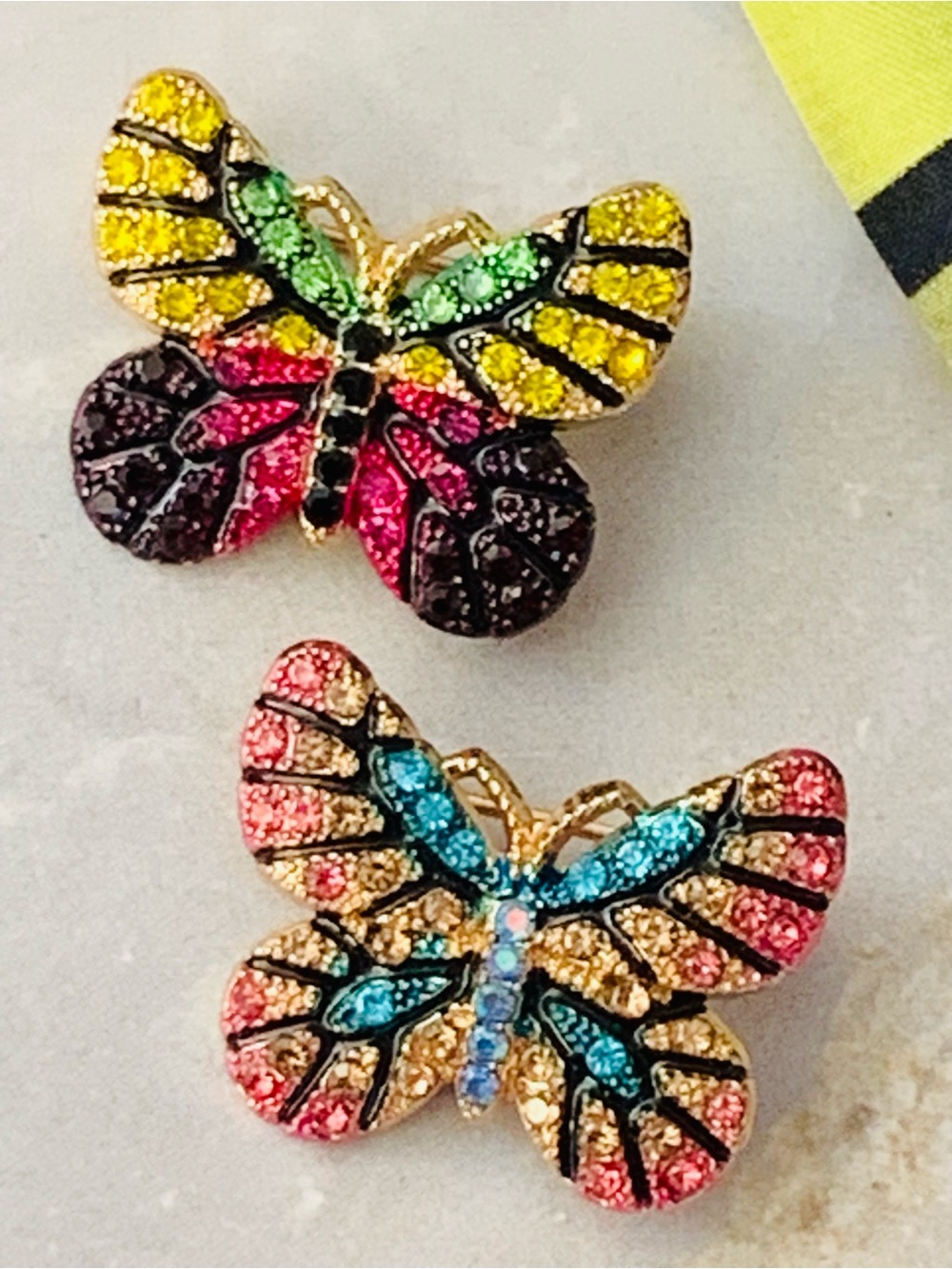 Multicolor Butterfly Crystal Brooch - Pair